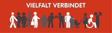 Logo Vielfalt verbindet Graphik zeigt Menschen mit und ohne Behinderungen