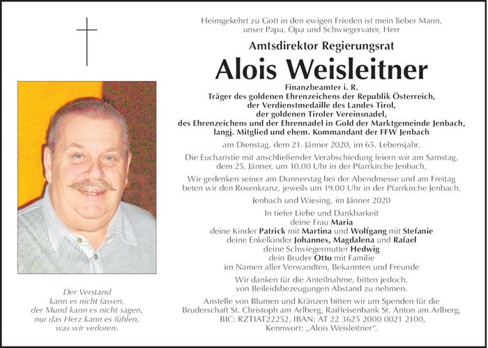 Traueranzeige Alois Weisleitner