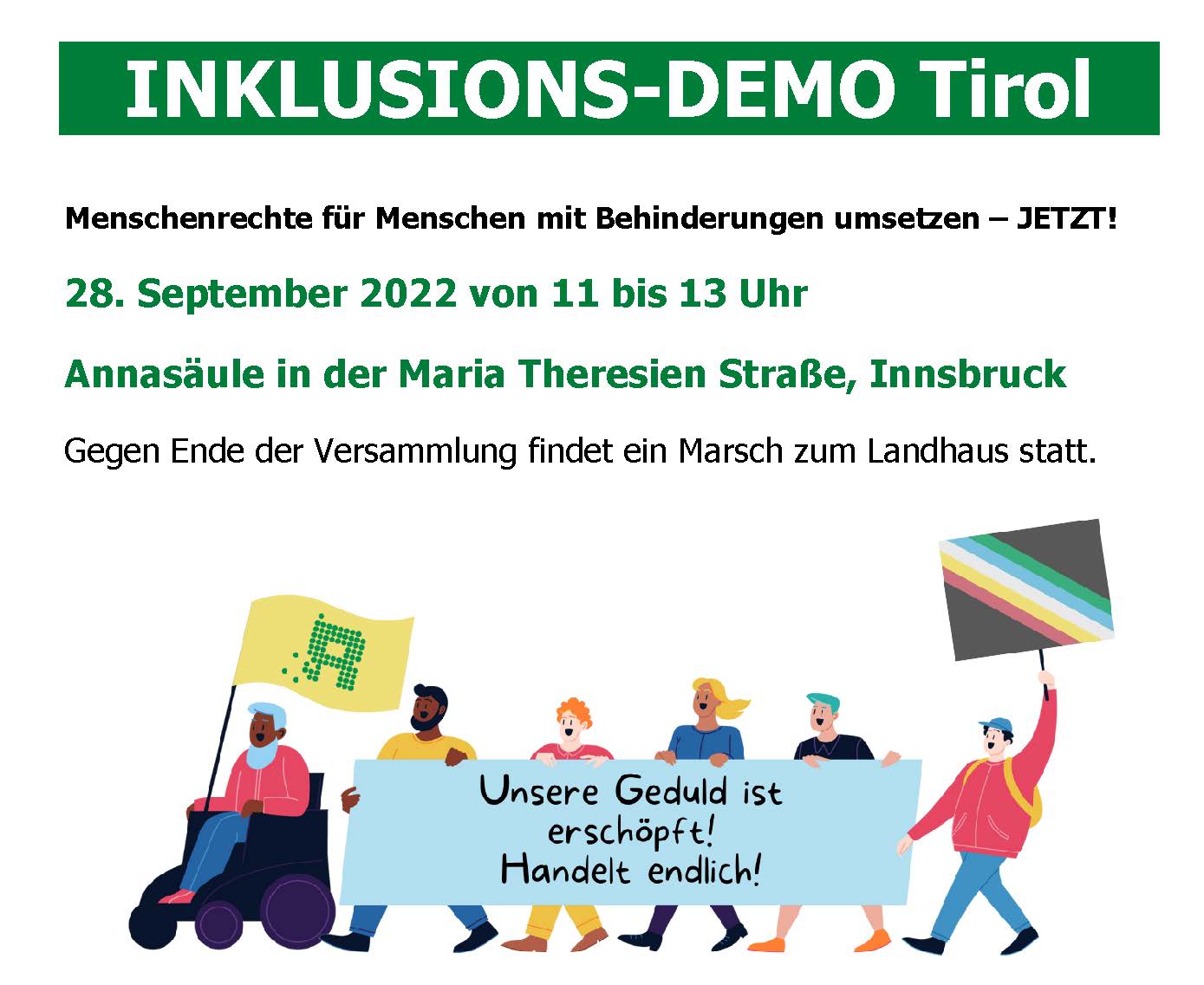 Inklusions-Demo Tirol am 28.09.2022, 11.00 - 13.00 Uhr, Maria-Theresien-Straße - Annasäule